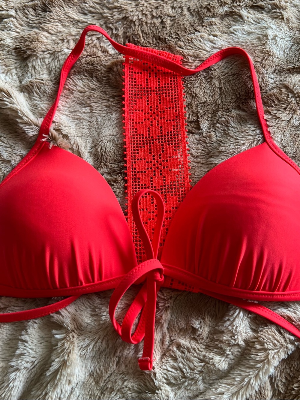 aerie Bright Red Push-Up Swim Top with Tag Detail